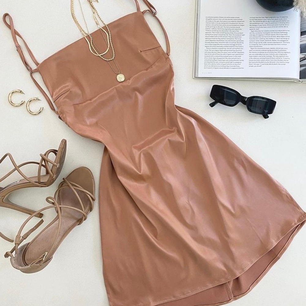 Backless Rose Gold Satin Mini Dress Size S